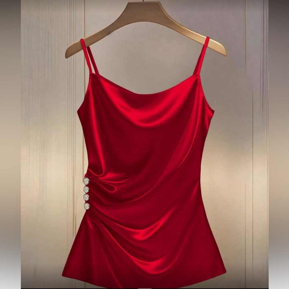 Elegant Red Satin Camisole Top